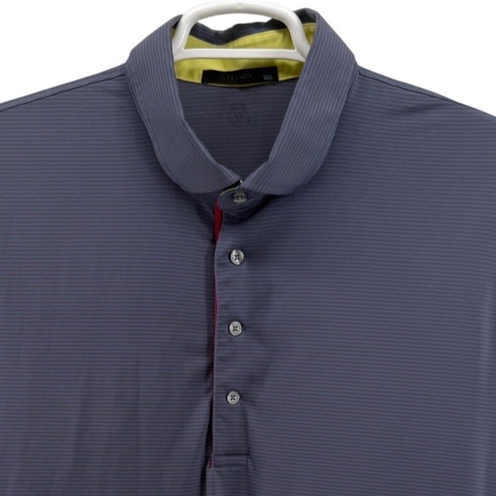 Greyson Mens XXL Blue Grey Micro Stripe Performance Golf Polo Shirt Wolf Logo
